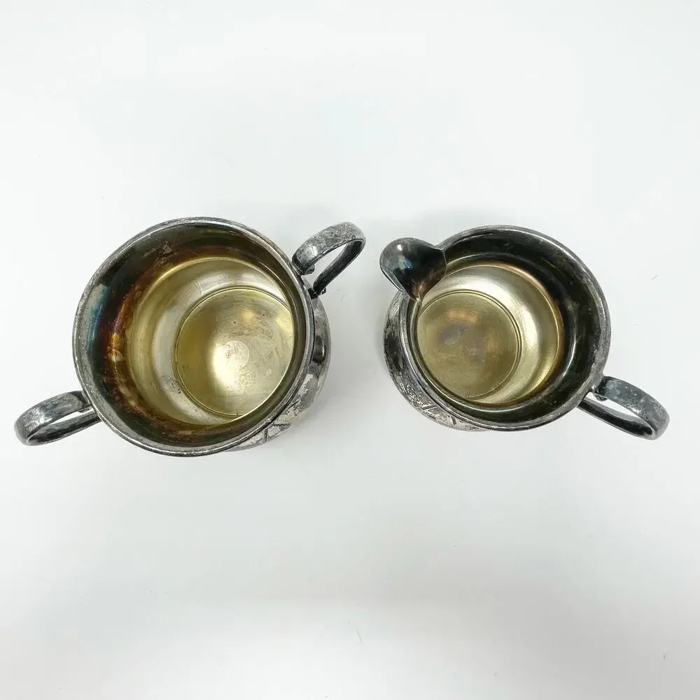 Queen City Silver‎ Company Creamer & Sugar Set Patina MCM Regency Aged GUC